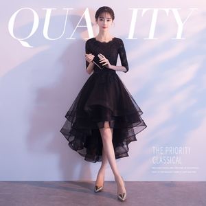 Czarne gotyckie krótkie, niskie sukienki ślubne z pół rękawów koronkowe tiulowe kobiety nieformalne szykowne krótkie sukienki non -białe ślubne na zamówienie 292Y