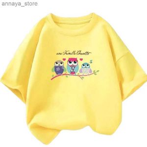 T-shirts Kawaii Family Owl Tree Cartoon Graphic Girl Fashion Fashion Summer Top Top Childrens Sleeve Clothingl2405