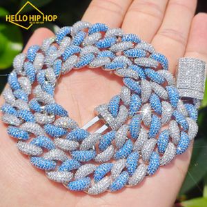 Wholesale best-selling fashion 14mm chilled blue and silver dual color Cuban necklace Chain Link hip-hop jewelry men's rap zircon necklace