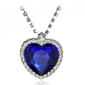 Pendant Necklaces Titanic Heart Of Ocean Blue Crystal Love Necklace For Women Full Rhinestone Chain Collar Lover Forever Jewelry