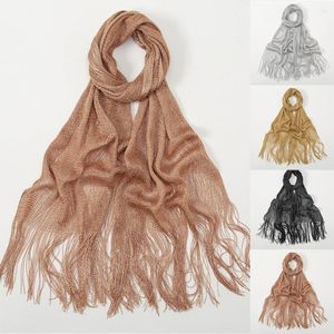 Szaliki 2024 Kobiety jedwabny szalik błyszczące szale z frędzlami Summer Lady Hollow Mesh Bandanas Foulard Hidżab impreza