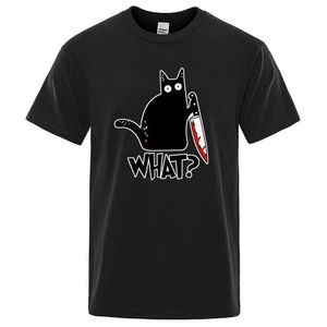 Herren-T-Shirts Lustige Messer Katzen Cartoon gedruckt T-Shirt Herren Mode lässige kurze Safen lose übergroß