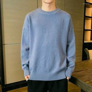 Suéteres masculinos suéter de malhas de malha pullovers masculinos roupas azuis colar de gola redonda lisa A moletons de rua plus size em x