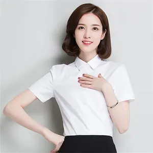 Kvinnors blusar Summer Short Sleeve Black White Shirt Solid Color Slim Fit Professional Blouse Office Ol Work Clothes Button