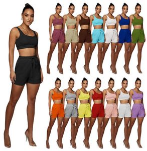 2xl Kvinnor Casual Tracksuits Solid Color Sweatsuits Sexiga Tvådelar Pants Sport Jogger Suit Sleeveless Tank Topshorts Summer Outfi9910787