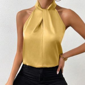 Женские танки Satin Randeveless Tops Summer Color Halter Seck Off-Bloy Sexy Fort Fort