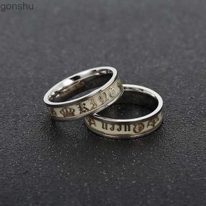 Couple Rings Shining stainless steel couple ring golden crown her king his queen husband and wife jewelry anniversary Valentines Day gift WX