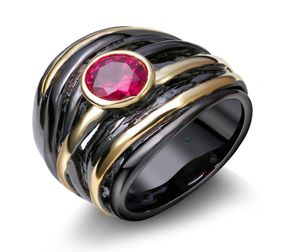 Rubinowe sześcienne cyrkonia Pierścienie splecione przez IP Black Gold and Gold Whole Fashion Biżuter