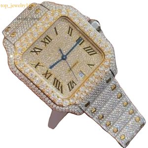 Dual Tone Cuban A1025 med VVS Moissanite Iced Out Bused Down Hip Hop Personalized Watch
