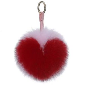 Luxus Fuchsfellbrief Pompom Heart Fluffy Schlüsselbund für Handtasche Charme Handmade Porte Clef Geschenkdekoration 240429