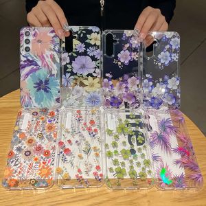 Flores deslumbrantes a laser adequadas para Samsung S23 Ultra Phone Caixa Eletroplatada com Frescos Anti Drop S24 A55 Fragmentos Florais