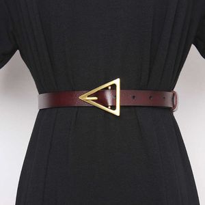 New Vintage Genuine Leather Cow Triangle Pin Buckle Female Belt Long Belt for Women Corset Cummerbunds Clothes Straps Belt Q0624 2966