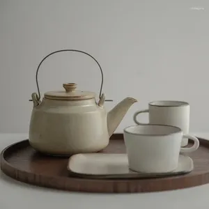 Teaware Sets Vintage Coarse Pottery Teapot Beige Single Pot With Tea Strainer Old-World Style Beverage Maker Home Infusion Service Set