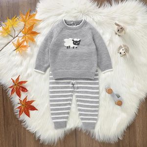 Roupas de roupas de roupas de bebê conjunto de malha, pullover fofo calças de ovelha