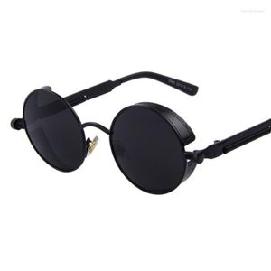 Солнцезащитные очки черные круглые стимпанк мужски модные бренд дизайнер роскошный классический ретро -зеркал солнце