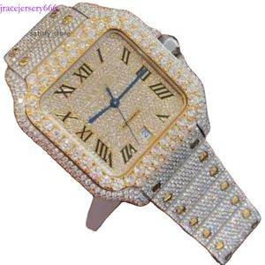 Dual Tone Cuban A1025 med VVS Moissanite Iced Out Bused Down Hip Hop Personalized Watch