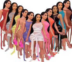 プラスサイズの女性セクシーなドレスメッシュシアーミニスカートファッションクラブを着る夏の服の包帯スキニードレスホローアウトノースリーブDR2466300