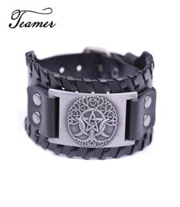 Charm Bracelets Teamer Marke Easy Schnalle Breiter Lederbaum des Lebens Triple Moon Göttin Armband Pentagramm Wicca Amulet Mteen Bang1510802