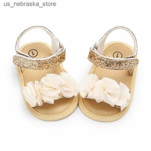 Slipper Jlong Летняя новорожденная детская обувь девочки с кружевными сандалиями мода дошкольная мягкая подошва без скольжения 0-18 месяцев Q240409