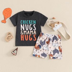 Kläduppsättningar småbarn Baby Boy Farm Outfit Chicken Nugs Mama kramar Kort ärm T-shirt Topp och shorts Set 2st Summer Clothes