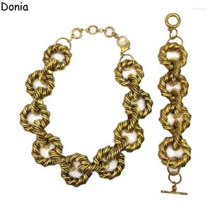 Necklace Earrings Set Donia Jewelry European And American Fashion Brushed Thread Ring Titanium Steel Bracelet Luxury Suit