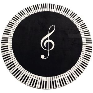 カーペットカーペットミュージックシンボルピアノキーブラックホワイトラウンドノンスリップホームベッドルームマットフロアデコレーション2110