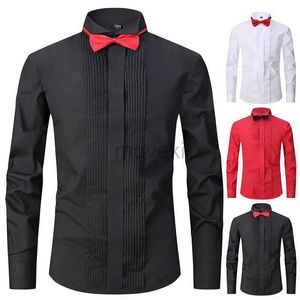 Herrklänningskjortor Amerikanska storlek Mens Tuxedo-skjorta Långärmning Spring och Summer Fashion Ny icke-ironing Formell Business Solid Color Plus Size D240427