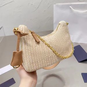 Mulheres embreagem Triângulo Tote Bolsas de Designer de Luxúria Mens Raffias Bola de palha Viagem Bolsa de ombro de ombro de moda Cadeia Crossbody Pochette Summer Weave Bag Crescent Bag