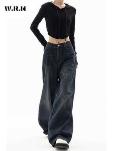 여성용 바지 Capris Y2K 레트로 하이 허리하라 주쿠 느슨한 청바지 한국 패션 여성 앞치마 와이드 다리 엑스트라 큰 데님 바지 마모 Q240508