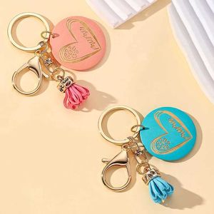 Keychains Lanyards Creative Round Wood Card Tassel Pendant Mother Keychain Colorful Bag Decoration Car Keyring Mothers Day Gift Wholesale J240509