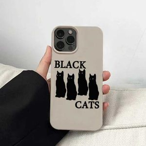 Casos de telefone celular capa de moda de gatos brancos pretos para iPhone 11 13 14 Pro Max 12 mini xr xs max x 7 8 Plus Casal à prova de choque J240509