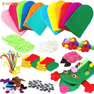 Decoration 12Pcs Animal Hand Puppets Making Kit for Kids Toddlers DIY Art Craft Party Decor Children Role Play Toys Felt Glove Puppets Show