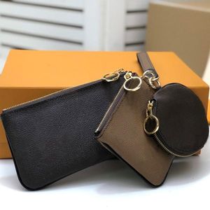 3 pieces Set Fashion Key bag Coin bag keychain Wholesale leather wallet for short wallet Card holder women purse classic zipper pocket 220k