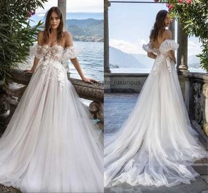 Maniche corte per pizzo abiti da sposa applicato in pizzo plus size sweetheart boho giardino sposa abita una linea sexy corsetto reception reception da sposa abiti da sposa