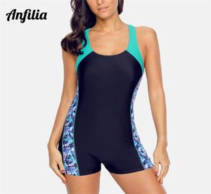 Anfilia Women Sports Swimsuit Athletic Racerback Swimwear Pad Pad Bikini Boy Leg Beach Ношение купания костюмы напечатано монокини 2203081751210