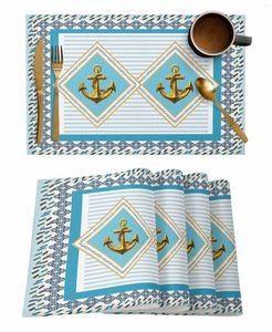 Table Mats Ship Anchor Metal Striped Chain Rope Coffee Dish Mat Kitchen Placemat Dining Rug Dinnerware 4/6pcs Pads