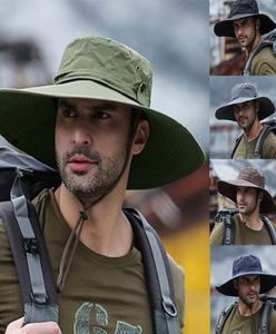 Широкие шляпы Men Men Fisherman Hat Fishing Cap Safari Extra Mesh Liner складываемой переносной упакованный Sun Travel 066F7240032