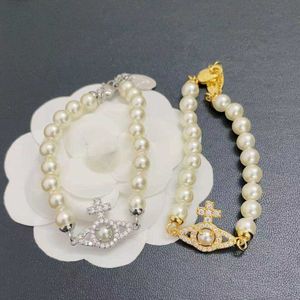 Дизайнер высококачественный Westwood New Cross Saturn Pearl Bracelet Light Luxury High Store Feel High версия