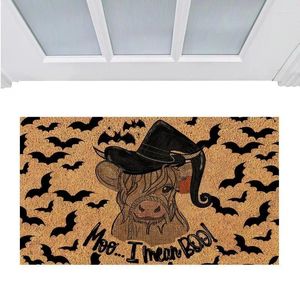 Carpets 1pcs Halloween Door Mat Highland Cow Bathroom Rugs Bat Thick And Absorbent Floor Mats For Farmhouse Home