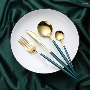 Dinnerware Sets 4pcs Black Gold Fork Spoon Knife Stainless Steel Cutlery Set Silverware Tableware Chopsticks Tea Flatware