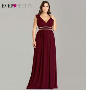 Ever Pretty Plus Size Formella aftonklänningar Långa kvinnor Elegant Bourgogne V Neck Chiffon Empire Party Gown Robe de Soiree LJ2012249284029