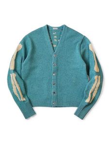 Мужские куртки 2024 Kapital Vintage V-образный скелет японский вязаный вязаный свободный открытый свитер My693L2405