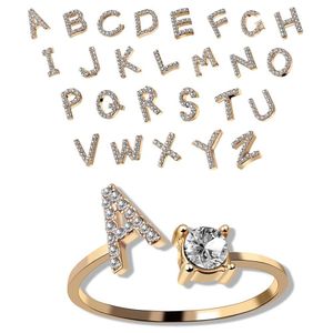 Creative 26 Letter Personalized Initial Open with Diamond Finger Ring