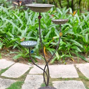 Garden Decorations 40" H Pedestal Bird Bath And Feeder Metal Baths For Outdoors With 3 Bowl Stylish Birdbaths Outside Decor