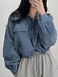 Kadın Ceketleri Vintage kadife kırpılmış ceket kadınlar Kore moda uzun kollu çekme bluzları kadın gündelik gevşek bekar göğüs