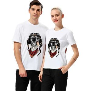 Men's T-Shirts Brand Man Woman Lovers T-Shirts Short Sleeve with Cute Dog Print Loose Tops Black White Harajuku Fashion Cool Tees SummerL2405