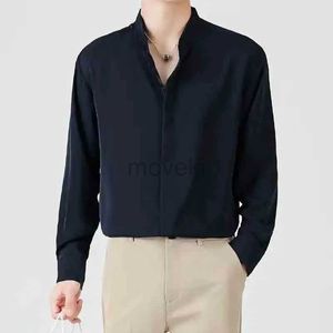 Men's Dress Shirts Korean Fashion Men Business Casual Smooth Shirt Spring Summer New Hidden Buckle Solid Versatile Casual Loose Long Sleeve Tops d240427