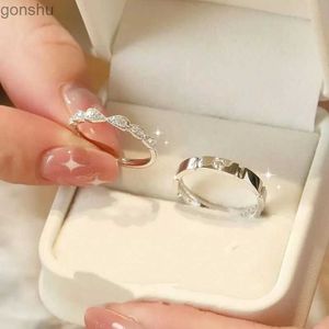 Couple Rings Korean Luxury Zircon Couple Ring Mens Silver Plated Love Forever Heart Adjustable Open Ring Wedding WX5873