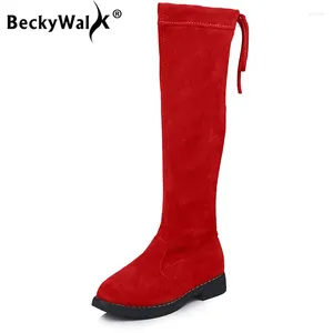 Boots Beckywalk Girls Knee High Fashion Faux Suede Winter Kids Lace-Up Over the For Princess Shoes CSH744