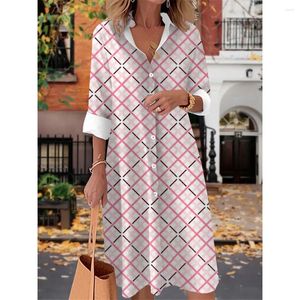 Casual Dresses Everyday Women's Suit Collar Long Sleeve Dress 2024 Summer Vector Vinter Print Loose S-5XL